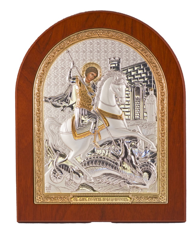 St. George the Victorious - Arch, Painted Print, Silver-Plating, Solid Wood, Uncovered, Unencrusted 3.46x104mm