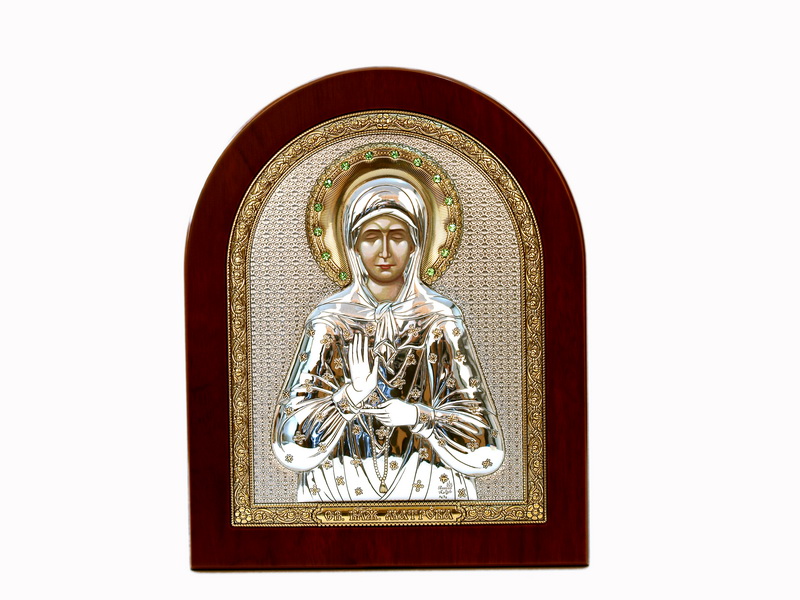 St. Matrona Of Moscow - Arch, Painted Print, Silver-Plating, Solid Wood, Uncovered, Gem-Encrusted 7.64x242mm