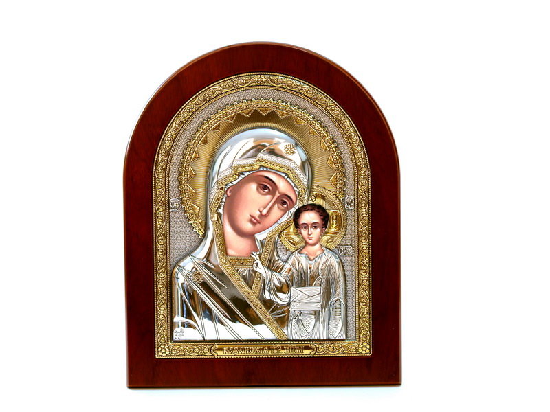 Virgin Mary Kazanskaya - Arch, Painted Print, Silver-Plating, Solid Wood, Uncovered, Unencrusted 5.71x176mm