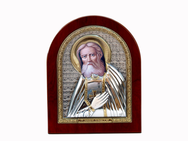 St. Seraphim Of Sarov - Arch, Painted Print, Silver-Plating, Solid Wood, Uncovered, Unencrusted 9.76x292mm