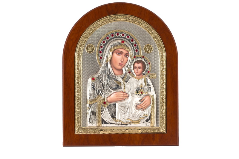 Theotokos the Jerusalemite - Arch, Painted Print, Silver-Plating, Solid Wood, Uncovered, Gem-Encrusted 7.64x242mm
