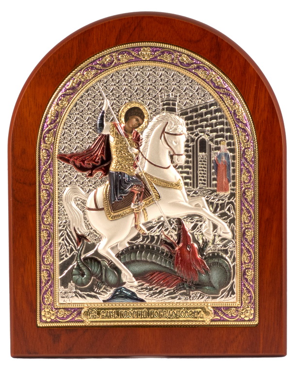 St. George the Victorious - Arch, Painted Silver-Plating, Solid Wood, Uncovered, Unencrusted 4.53x135mm
