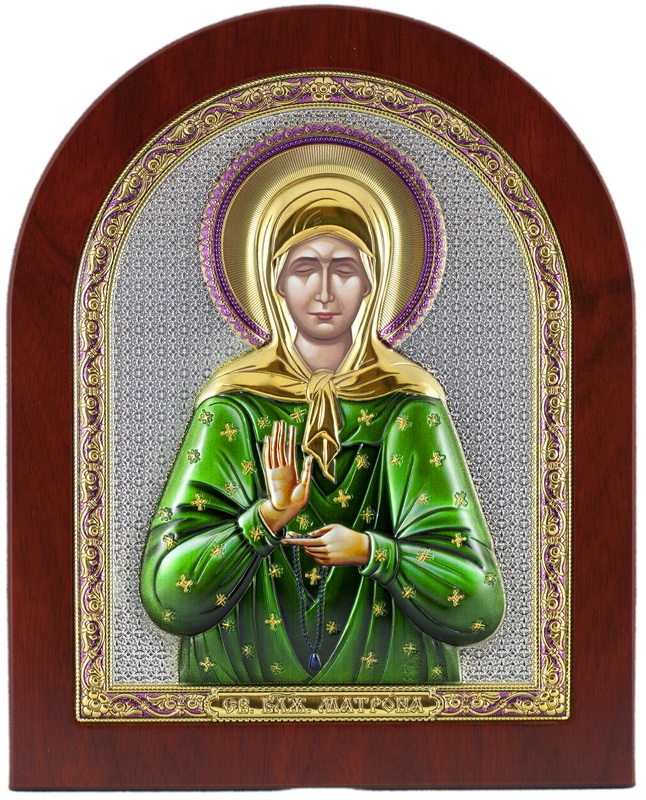 St. Matrona Of Moscow - Arch, Painted Silver-Plating, Solid Wood, Uncovered, Unencrusted 9.76x292mm