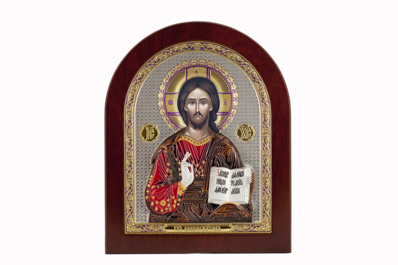 Jesus Christ Blessing - Arch, Painted Silver-Plating, Solid Wood, Uncovered, Unencrusted 9.76x292mm