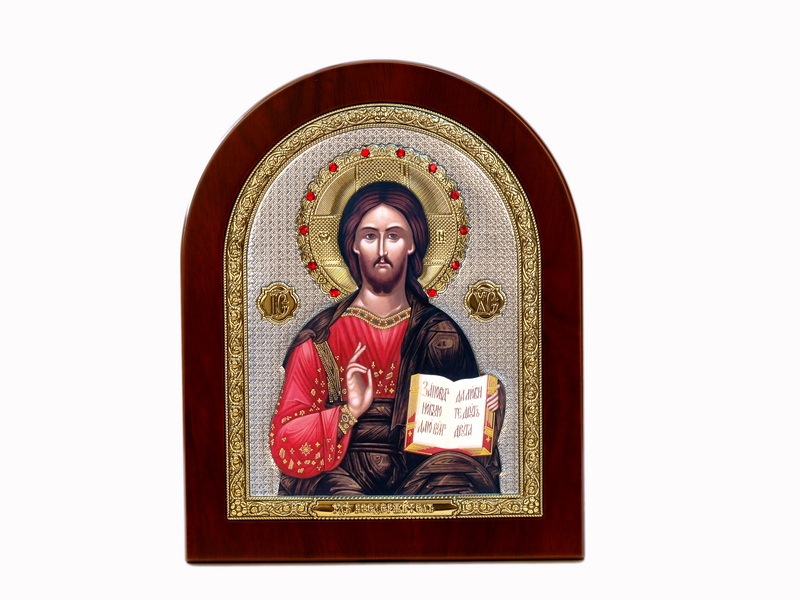 Jesus Christ Blessing - Arch, Painted Print, Solid Wood, Uncovered, Gem-Encrusted 4.53x135mm