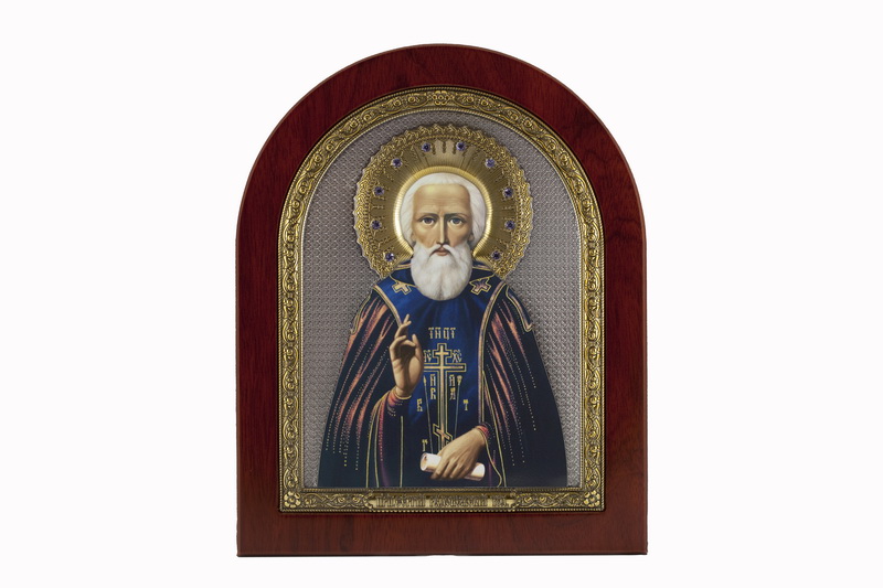 St. Sergius Of Radonezh - Arch, Painted Print, Solid Wood, Uncovered, Gem-Encrusted 3.46x104mm