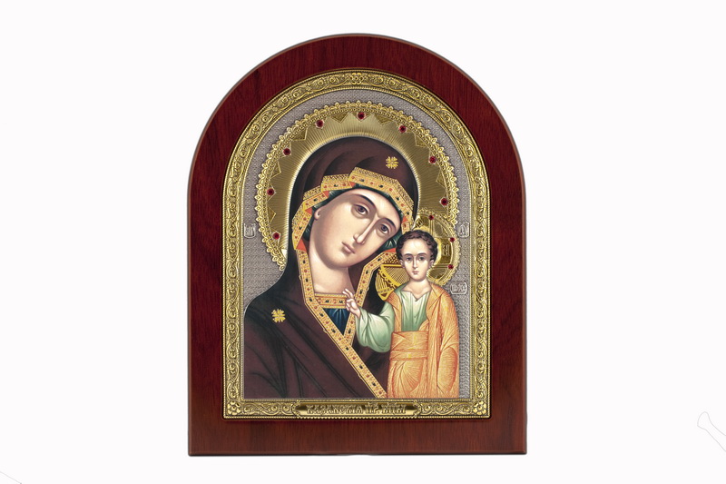 Virgin Mary Kazanskaya - Arch, Painted Print, Solid Wood, Uncovered, Gem-Encrusted 4.53x135mm