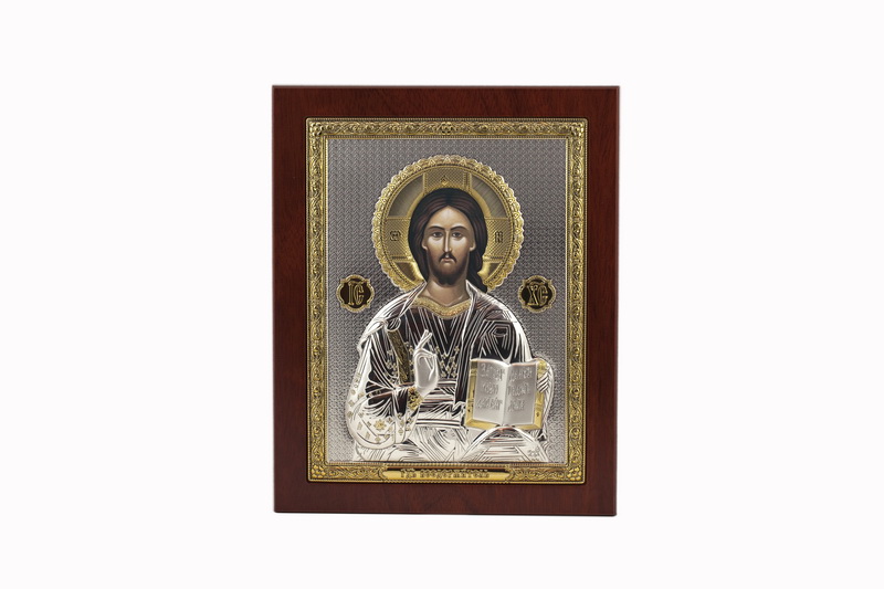 Jesus Christ Blessing - Rectangular, Painted Print, Silver-Plating, Solid Wood, Uncovered, Unencrusted 7.64x242mm