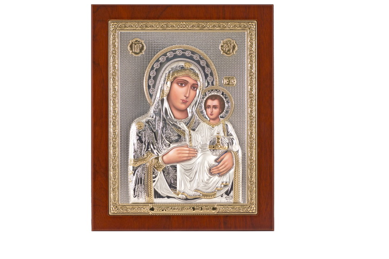 Theotokos the Jerusalemite - Rectangular, Painted Print, Silver-Plating, Solid Wood, Uncovered, Unencrusted 5.71x176mm