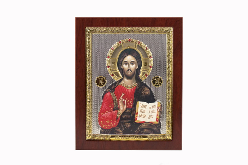 Jesus Christ Blessing - Rectangular, Painted Print, Solid Wood, Uncovered, Gem-Encrusted 5.71x176mm