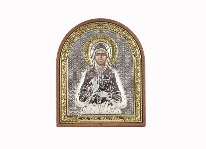 St. Matrona Of Moscow - Arch, Painted Print, Silver-Plating, Textured Plastic, Uncovered, Gem-Encrusted 2.56x80mm