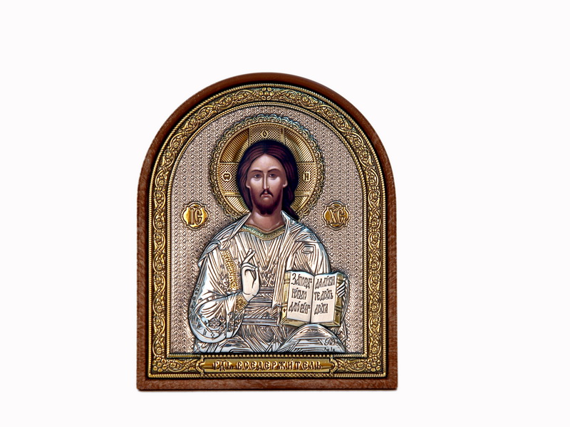 Jesus Christ Blessing - Arch, Painted Print, Silver-Plating, Textured Plastic, Uncovered, Unencrusted 1.85x63mm