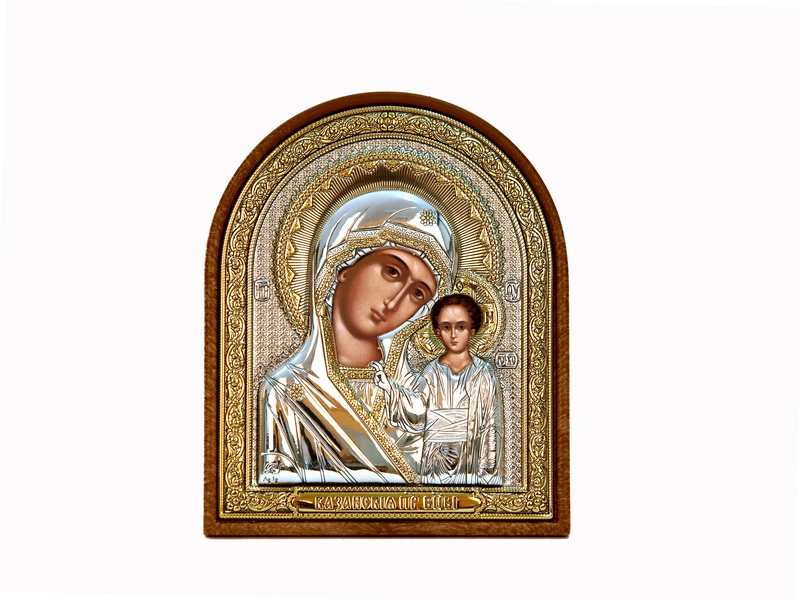 Virgin Mary Kazanskaya - Arch, Painted Print, Silver-Plating, Textured Plastic, Uncovered, Unencrusted 4.57x147mm