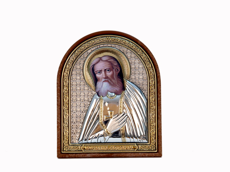 St. Seraphim Of Sarov - Arch, Painted Print, Silver-Plating, Textured Plastic, Uncovered, Unencrusted 3.54x110mm