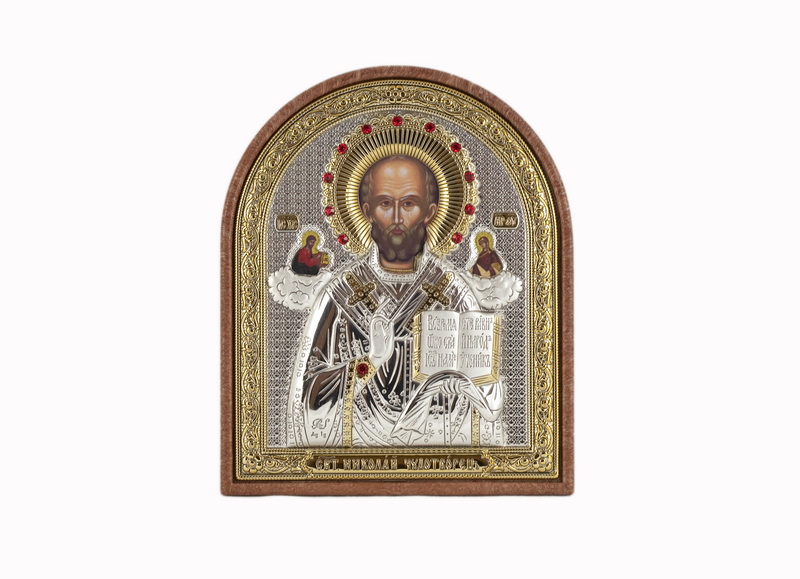 St. Nicholas - Arch, Painted Print, Silver-Plating, Textured Plastic, Uncovered, Gem-Encrusted 3.54x110mm