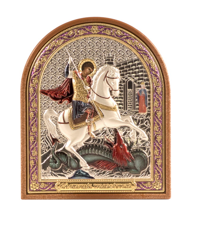 St. George the Victorious - Arch, Painted Silver-Plating, Textured Plastic, Uncovered, Unencrusted 3.54x110mm