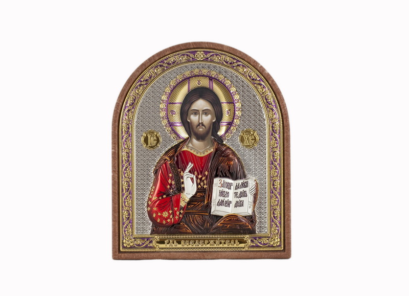 Jesus Christ Blessing - Arch, Painted Silver-Plating, Textured Plastic, Uncovered, Unencrusted 3.54x110mm