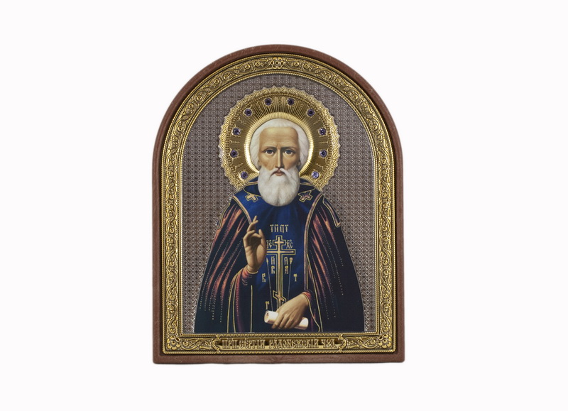 St. Sergius Of Radonezh - Arch, Painted Print, Textured Plastic, Uncovered, Gem-Encrusted 2.56x80mm