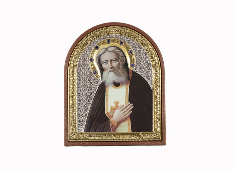 St. Seraphim Of Sarov - Arch, Painted Print, Textured Plastic, Uncovered, Gem-Encrusted 3.54x110mm
