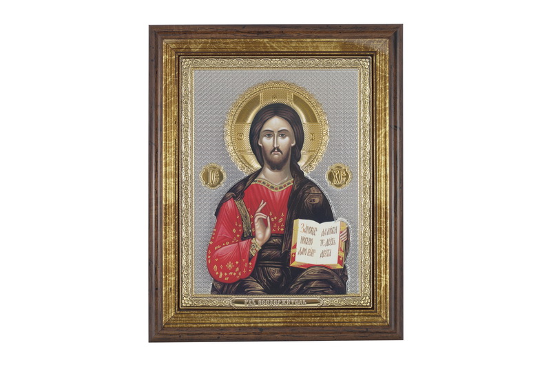 Jesus Christ Blessing - Rectangular, Painted Print, Solid Wood, Under Glass, Unencrusted 7.87x248mm