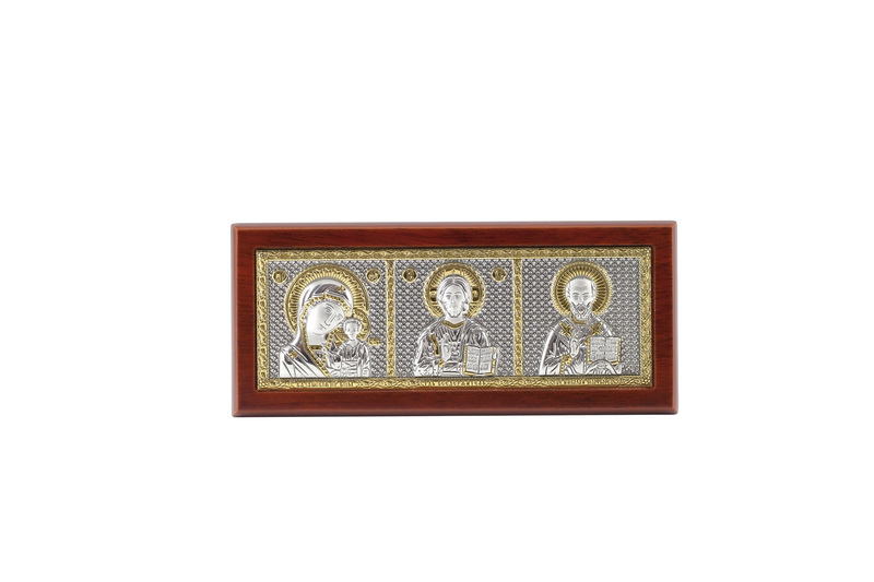 Virgin Mary, Jesus Christ, St. Nicholas - Rectangular, Silver-Plating, Solid Wood, Uncovered, Unencrusted 4.41x49mm