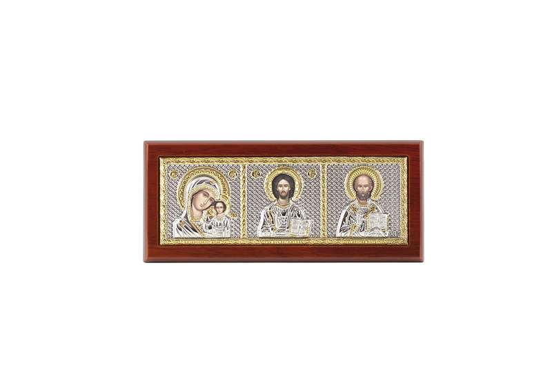 Virgin Mary, Jesus Christ, St. Nicholas - Rectangular, Painted Print, Solid Wood, Uncovered, Unencrusted 4.49x49mm