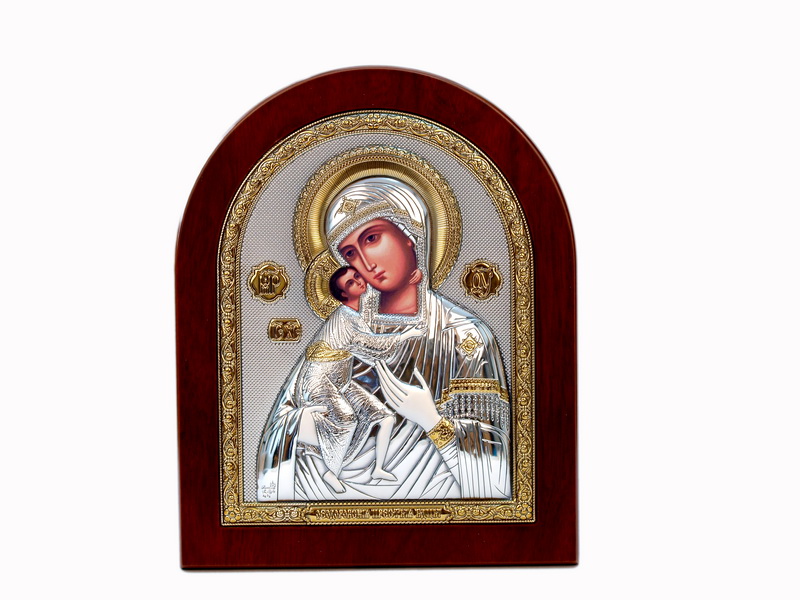 Virgin Mary Fedorovskaya - Arch, Painted Print, Silver-Plating, Solid Wood, Uncovered, Unencrusted 3.46x104mm
