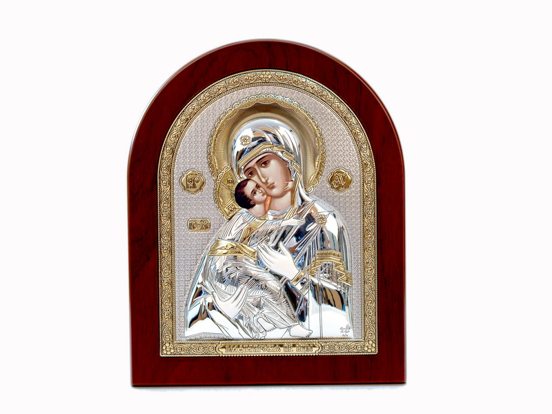 Virgin Mary Vladimirskaya - Arch, Painted Print, Silver-Plating, Solid Wood, Uncovered, Unencrusted 9.76x292mm