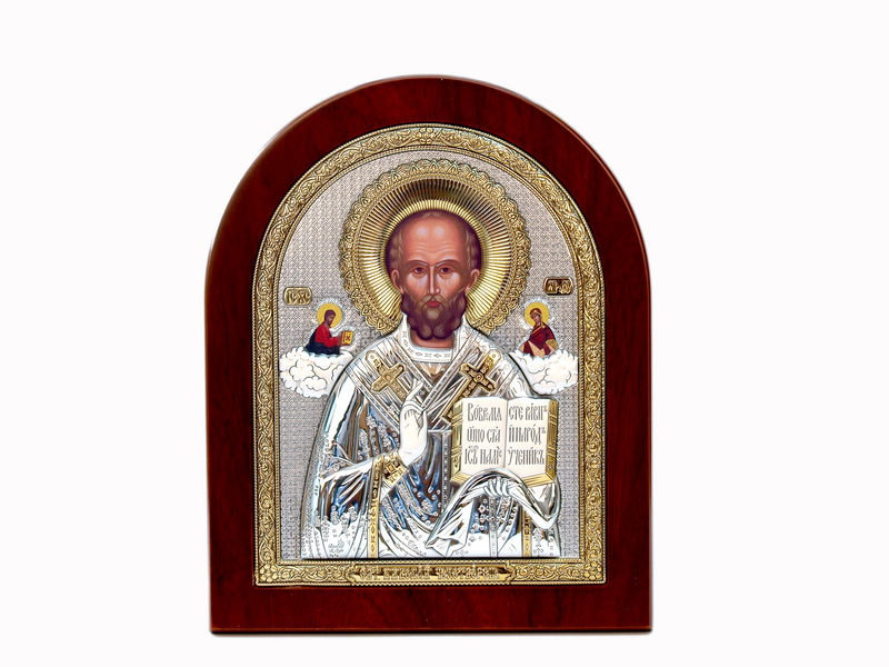 St. Nicholas - Arch, Painted Print, Silver-Plating, Solid Wood, Uncovered, Unencrusted 2.60x82mm