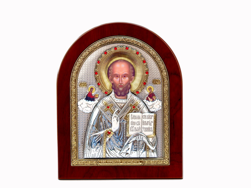 St. Nicholas - Arch, Painted Print, Silver-Plating, Solid Wood, Uncovered, Gem-Encrusted 4.53x135mm