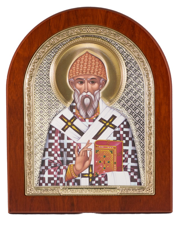 St. Spyridon of Tremithus - Arch, Painted Print, Solid Wood, Uncovered, Gem-Encrusted 4.53x135mm