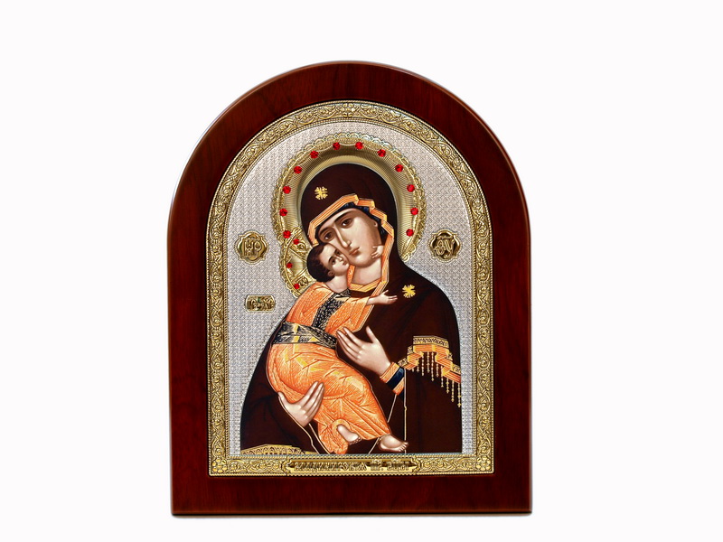 Virgin Mary Vladimirskaya - Arch, Painted Print, Solid Wood, Uncovered, Gem-Encrusted 7.64x242mm