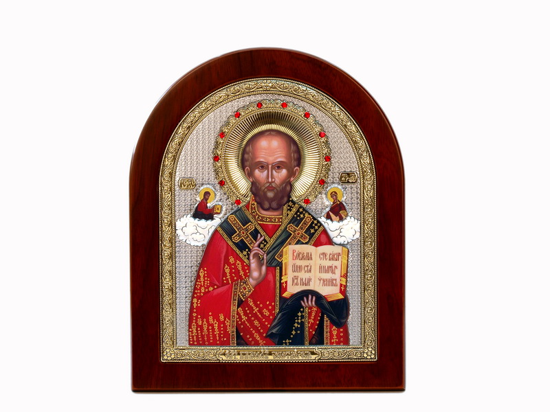St. Nicholas - Arch, Painted Print, Solid Wood, Uncovered, Gem-Encrusted 7.64x242mm