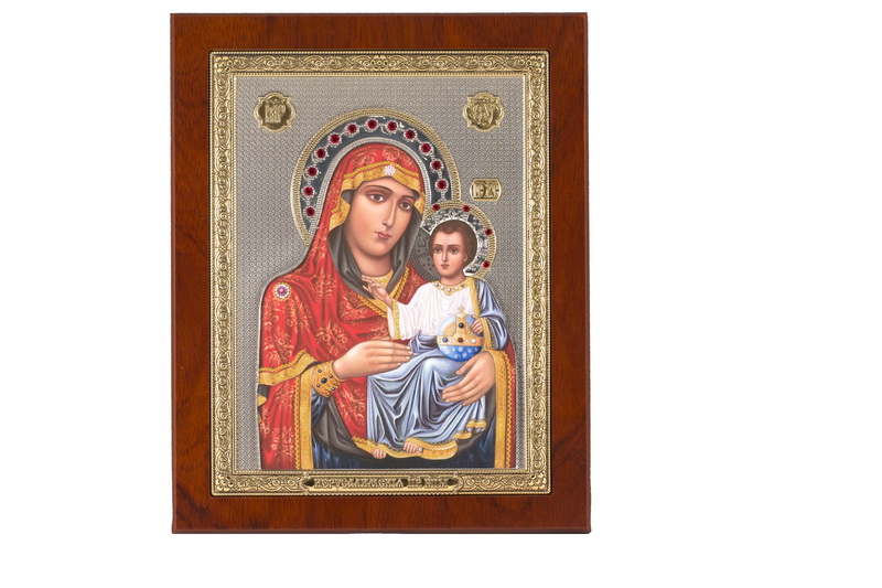 Theotokos the Jerusalemite - Rectangular, Painted Print, Solid Wood, Uncovered, Gem-Encrusted 7.64x242mm