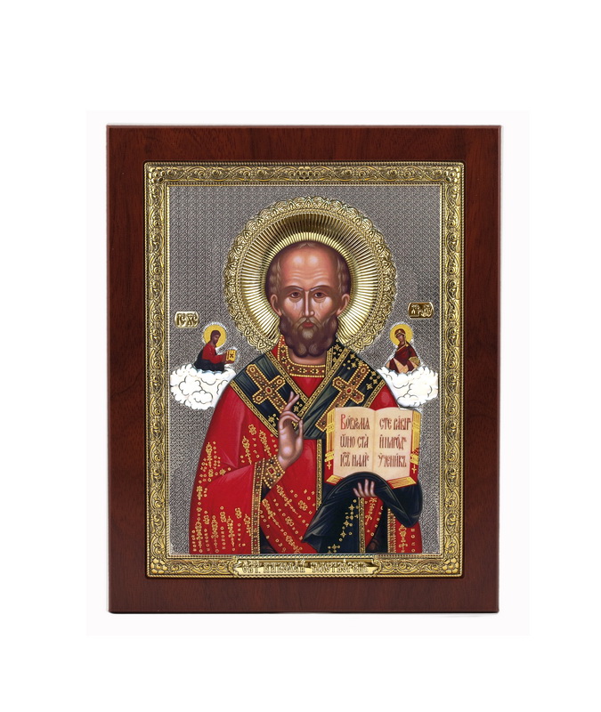 St. Nicholas - Rectangular, Painted Print, Solid Wood, Uncovered, Gem-Encrusted 7.64x242mm