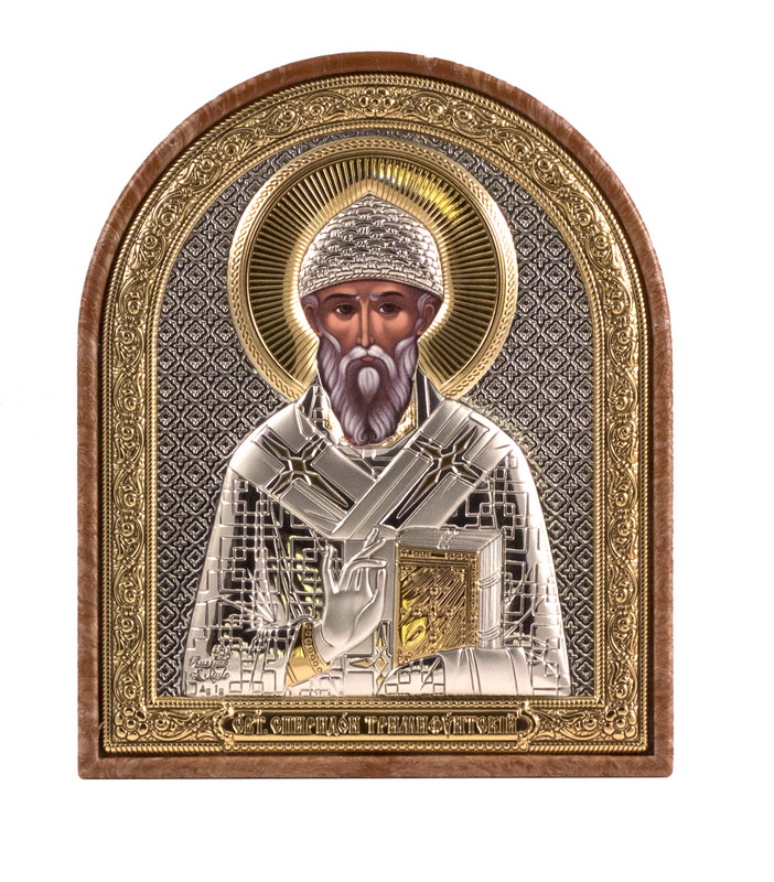 St. Spyridon of Tremithus - Arch, Painted Print, Silver-Plating, Textured Plastic, Uncovered, Unencrusted 1.85x63mm