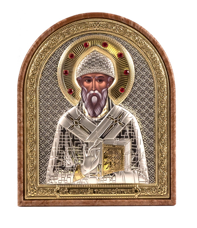 St. Spyridon of Tremithus - Arch, Painted Print, Silver-Plating, Textured Plastic, Uncovered, Gem-Encrusted 2.56x80mm