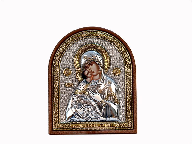 Virgin Mary Vladimirskaya - Arch, Painted Print, Silver-Plating, Textured Plastic, Uncovered, Unencrusted 4.57x147mm