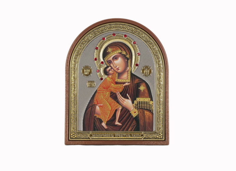 Virgin Mary Fedorovskaya - Arch, Painted Print, Textured Plastic, Uncovered, Gem-Encrusted 2.56x80mm