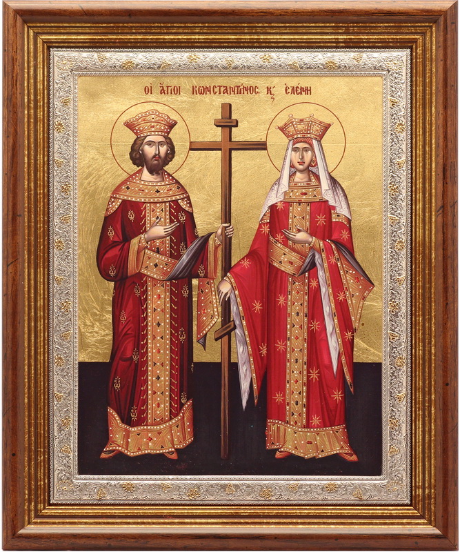 Sts. Constantine and Elena - Rectangular, Painted Print, Solid Wood, Under Glass, Unencrusted 11.54x240mm