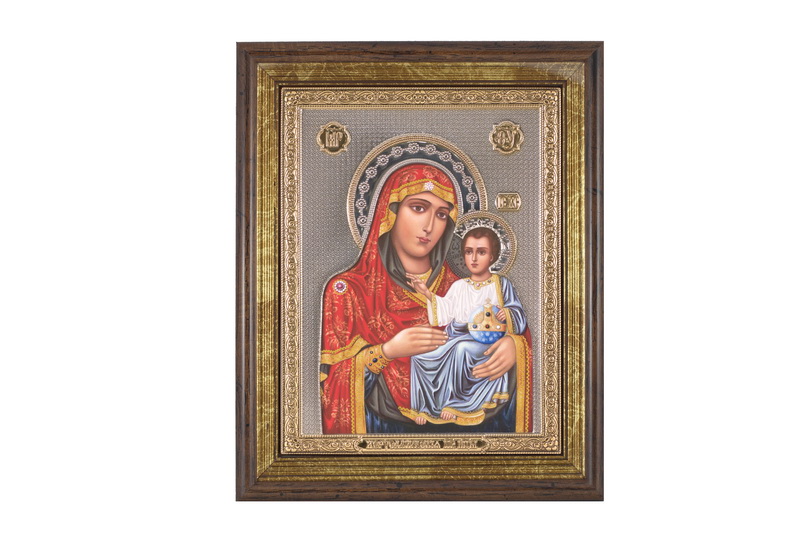 Theotokos the Jerusalemite - Arch, Painted Print, Solid Wood, Under Glass, Gem-Encrusted 6.10x186mm