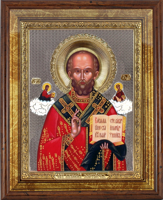 St. Nicholas - Rectangular, Painted Print, Solid Wood, Under Glass, Gem-Encrusted 7.87x248mm